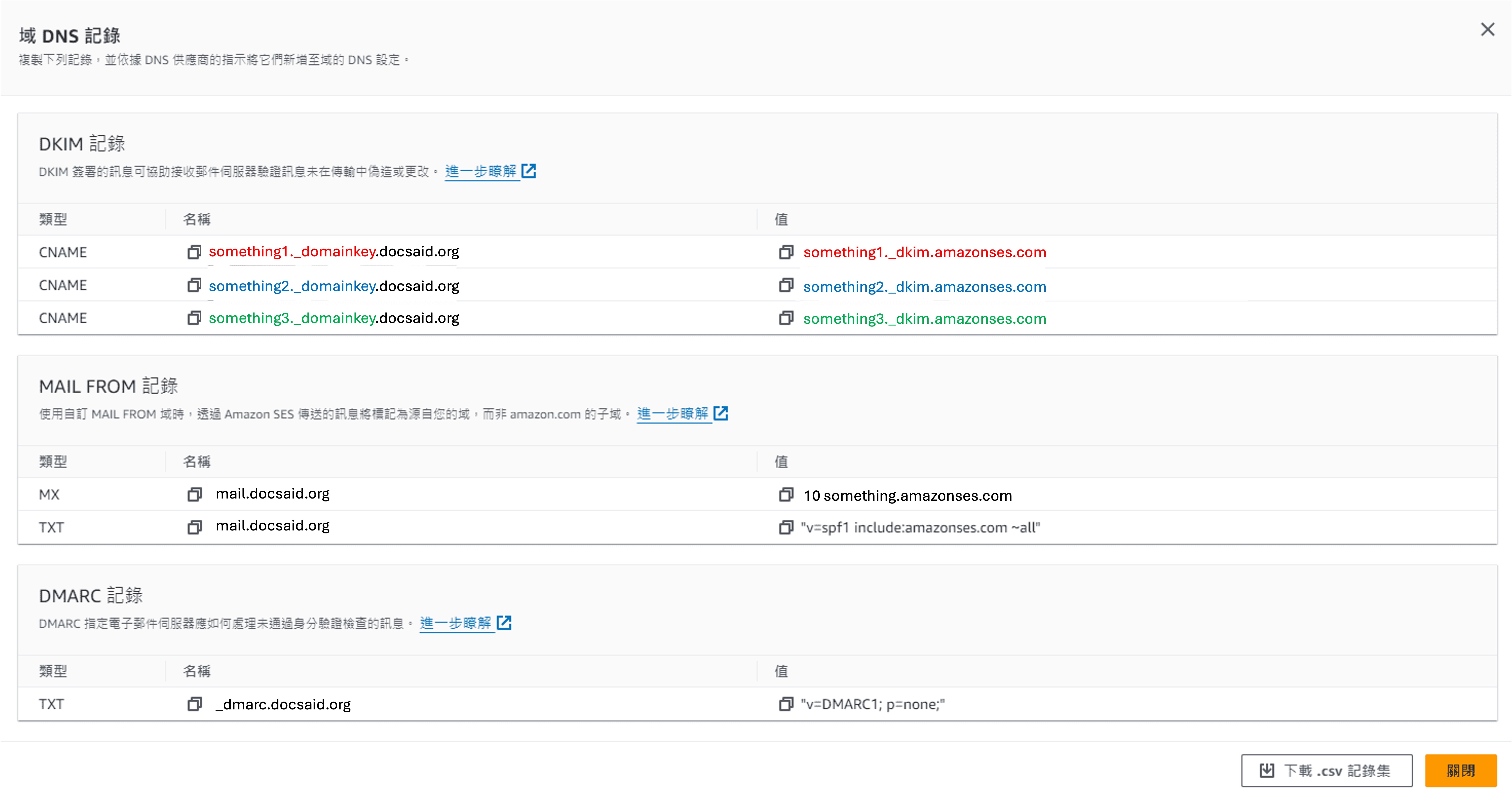Amazon SES DNS 記録