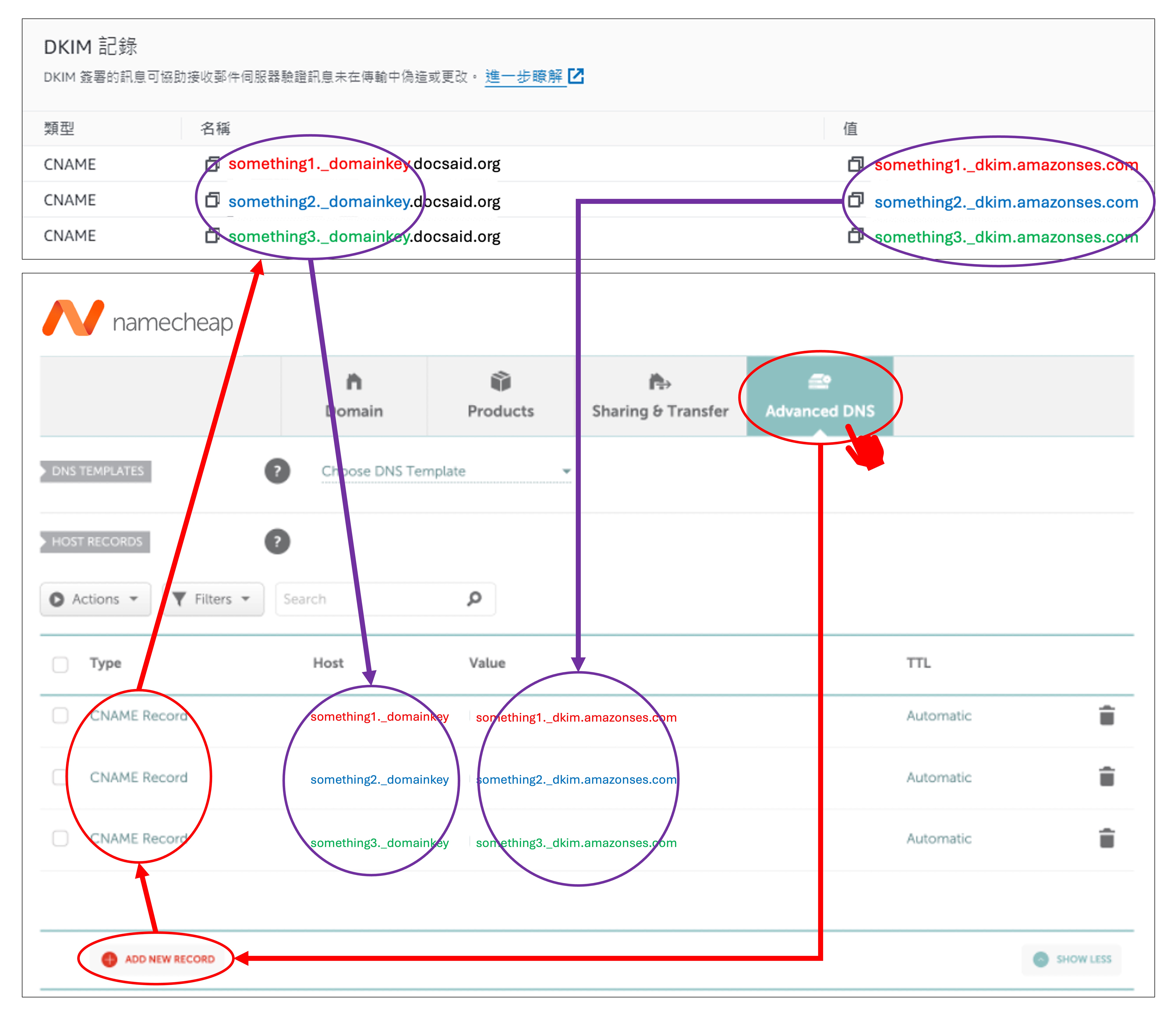 setting dkim records